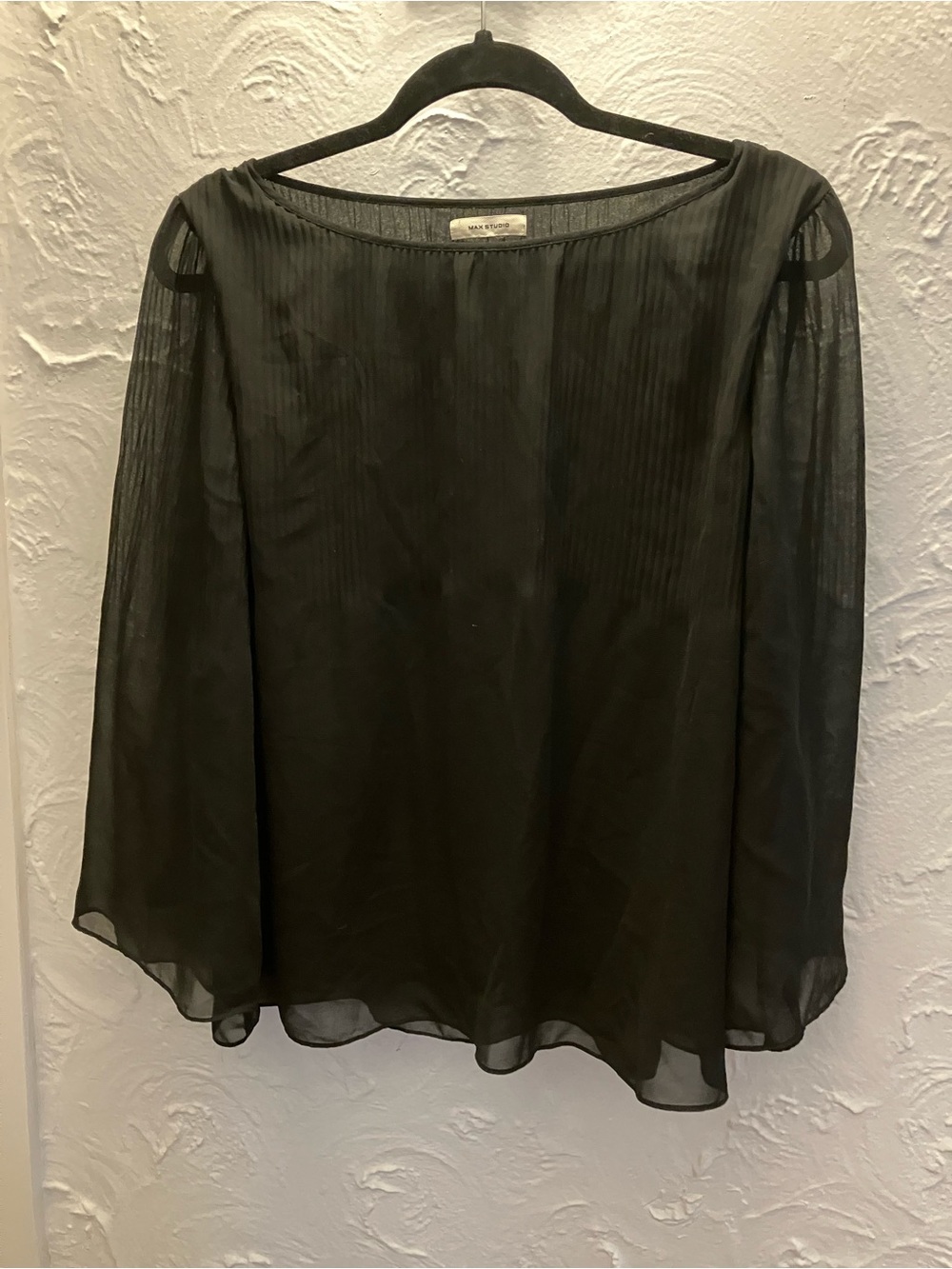 Max Studio Black Sheer Pleated Blouse